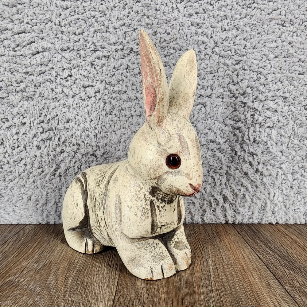 Vintage Rabbit Bunny Figurine Red Glass Eyes Composition Easter‎ Decor 6"